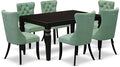 East West Furniture LGDA7-BLK-22 7 Piece Dining Table Set Consists of a Rectangle Kitchen Table with Butterfly Leaf and 6 Polyester Fabric Parson Chairs, 42x84 Inch, Black