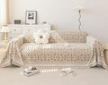 STACYPIK Khaki French Jacquard Couch Covers Thickened Boho L Shape Sofa Covers Soft Pets Protector for 3 Cushion Couch Washable Dogs Cats Couch Protector Cover Non Slip Throw Blanket-71X134IN