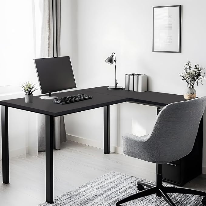 Kaboon 45x20 inch Black Table Top Universal, Solid One-Piece Desktop, Reversible Melamine Countertop, Double Desks, L-Desk DIY