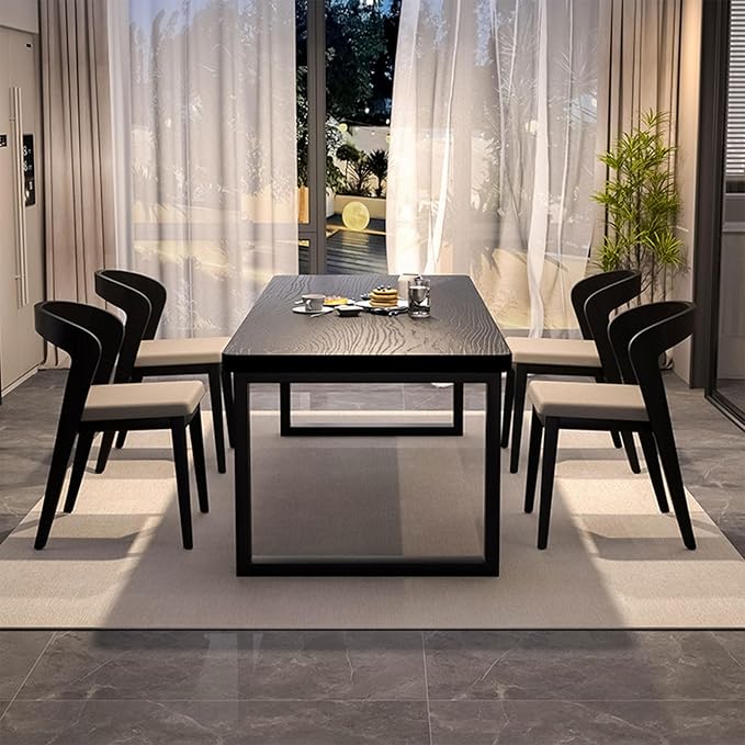 Solid Wood Dining Table for 4-6 People, 55 inch Long Farmhouse Kitchen Dining Table, Rectangular Dining Tables in The Dining Room, Kitchen, and Living Room, Black