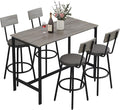 Dining Table Set for 4, 5-Piece Bar Table Set, Kitchen Table and Chairs, Counter Height High Top Table with 4 PU Upholstered Stools, Space-Saving Pub Table Sets for Small Space, Gray