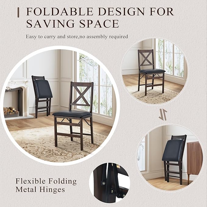 COLAMY Folding Dining Chairs Set of 6 – Dark Brown Wooden Dining Room Chairs, Pre-Assembled, Space Saving Kitchen & Dining Room Furniture, Mid Century Rustic Style, Indoor Outdoor Use
