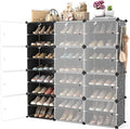 Portable Shoe Rack Organizer with Door, 48 Pairs Shoe Storage Cabinet Easy Assembly, Plastic Adjustable Shoe Organizer Stackable Detachable Free Standing Shoe Rack DIY Expandable 8 Tier Black