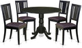 East West Furniture DLDU5-BLK-LC 5 Piece Modern Dining Table Set Includes a Round Wooden Table with Dropleaf and 4 Faux Leather Kitchen Dining Chairs, 42x42 Inch, Black