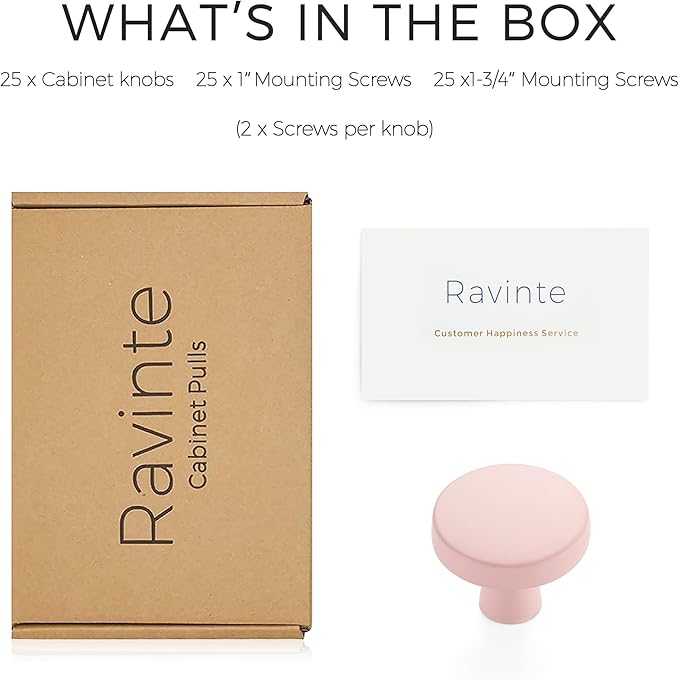 Ravinte 25 Pack Drawer Pulls 1-1/4 Inch Pink Kitchen Cabinet Knobs Solid Round Dresser Handles for Simple Cupboard Hardware