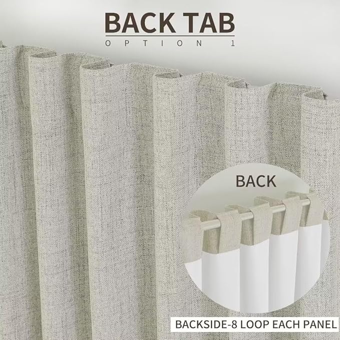 Joydeco Natural Linen Curtains 90 inch Length 2 Panels Set Burg 100% Blackout Patio Door Curtain Room Darkening Sliding Door Curtains Thermal Insulated Back tab Rod Pocket(105x90 inch, Light Beige)