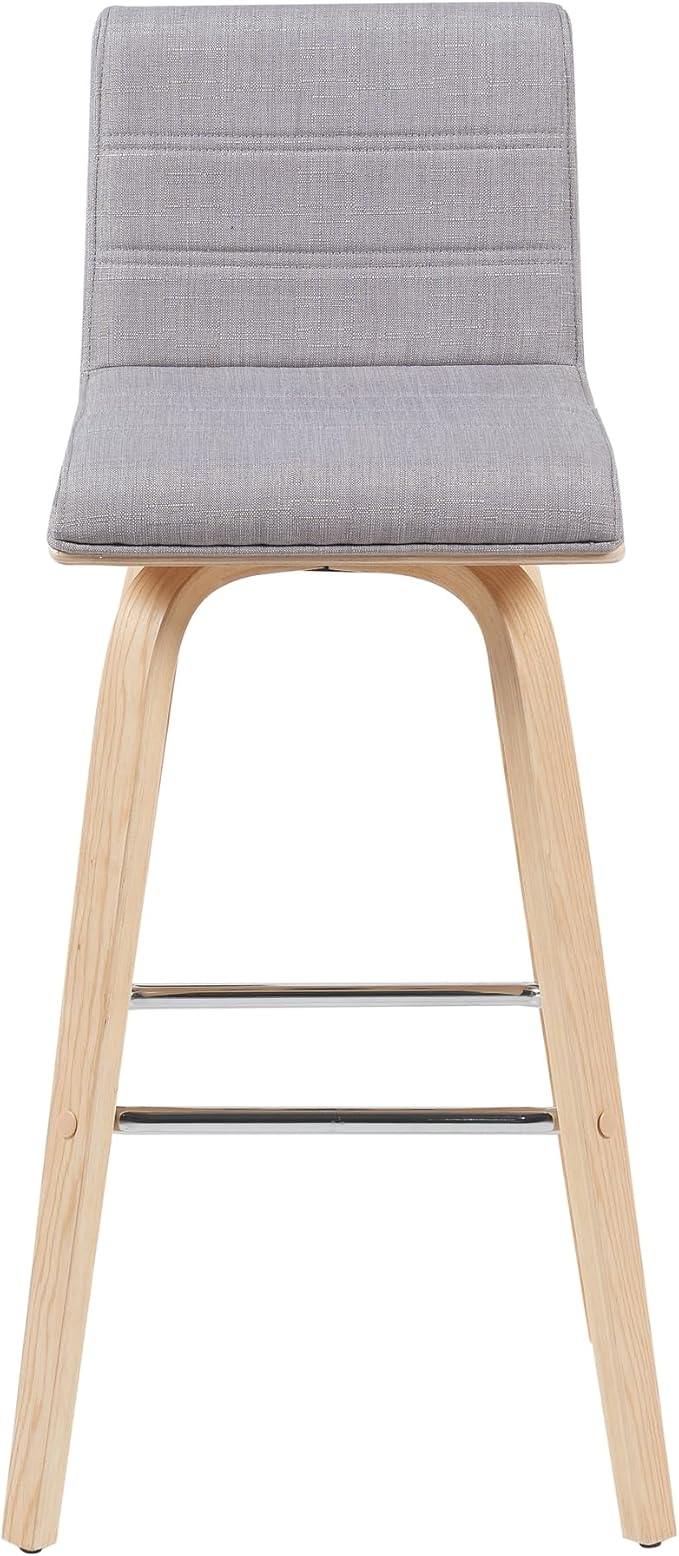 Vienna Modern Swivel Bar Height Stool with Grey Upholstered Seat and Patterned Oak Wood Frame Set of 2