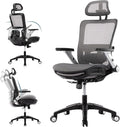 COLAMY Ergonomic Mesh Office Chair with Footrest, High Back Computer Executive Desk Chair with Headrest and 4D Flip-up Armrests, Adjustable Tilt Lock and Lumbar Support-Grey