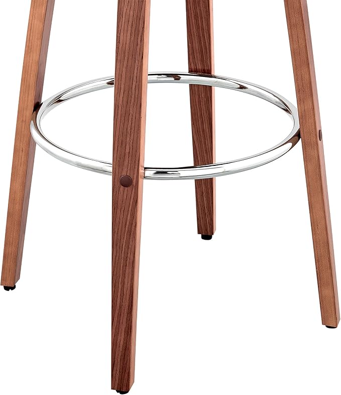 Armen Living Julius Mid Century Modern Swivel Bar Stool for Kitchen Island Counter in Brown Faux Leather and Walnut Wood, 26" Seat Height