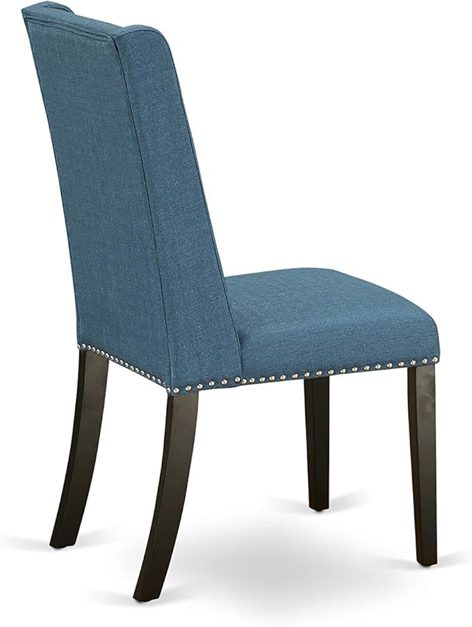 East West Furniture NOFL5-BLK-21 5 Piece Dinette Set for 4 Includes a Rectangle Dining Room Table with Butterfly Leaf and 4 Blue Linen Fabric Upholstered Chairs, 32x54 Inch, Black