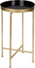 Kate and Laurel Celia Round Metal Foldable Tray Accent Table, Black with Gold Base