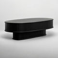 NTC Stream DOU Coffee Table, Modern Double-Layer Oval Wooden Center Table with Vertical Groove Design, Stylish Living Room Decor, Contemporary Minimalist Style, Easy Assembly - Burnt Black