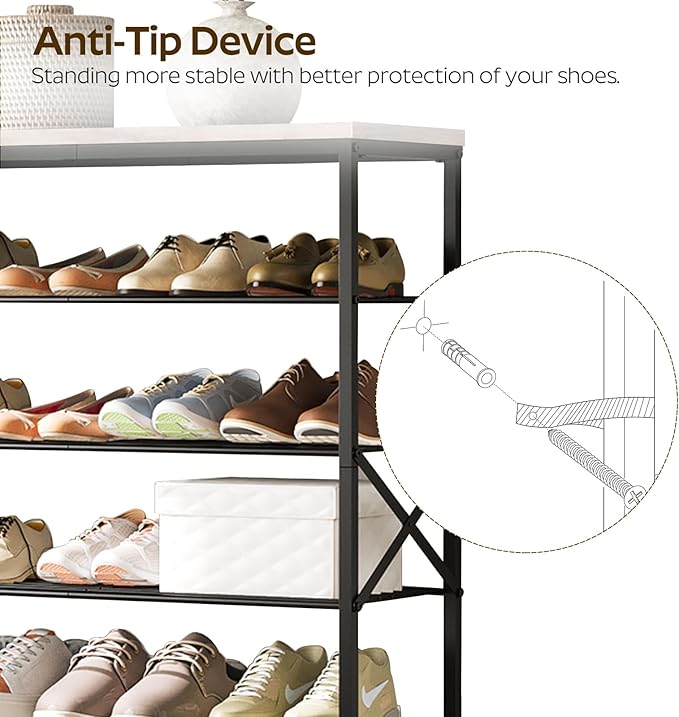 10 Tier Shoe Rack, Large Capacity Shoe Storage Organizer Holds 40 Pairs, Durable and Stable, for Entryway, Hallway, Closet, Dorm Room, Greige and Black SS10BG
