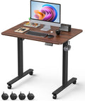 Small Height Adjustable Electric Standing Desk, 31.5" x 23.6" Sit Stand up Desk with Splice Board, Ergonomic Rising Computer Home Office Desk Table with Memory Preset, Black Frame/Walnut Top