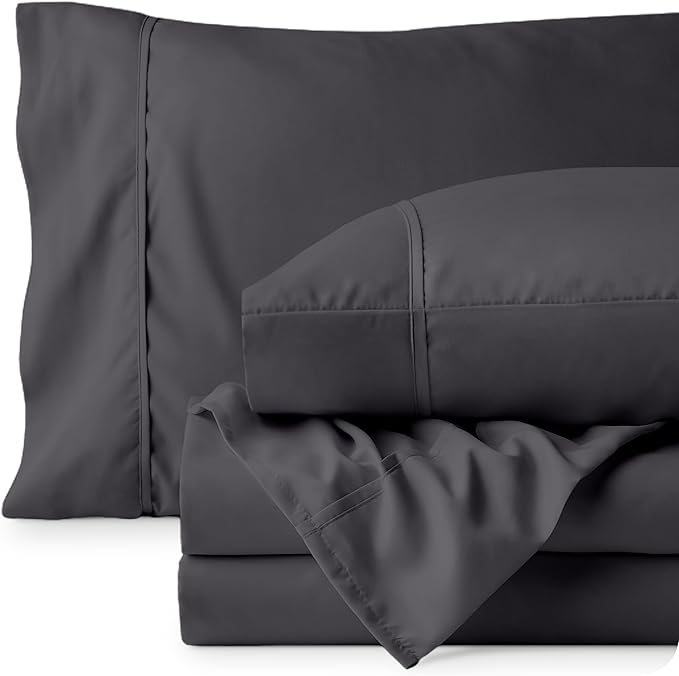 Bare Home Queen Sheet Set - Luxury 1800 Ultra-Soft Microfiber Bed Sheets - Double Brushed - Deep Pockets - Easy Fit - 4 Piece Set - Bedding Sheets & Pillowcases (Queen, Forged Iron Grey)