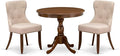 East West Furniture AMSI3-AWA-04 3 Piece Dining Set for Small Spaces Contains a Round Kitchen Table with Pedestal and 2 Light Tan Linen Fabric Parson Chairs, 36x36 Inch, Walnut