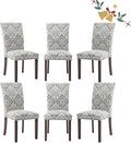 Parsons Dining Chairs Set of 6, Upholstered Nailhead Dining Room Kitchen Side Chair with Thick Cushions and Wood Legs, White/Grey