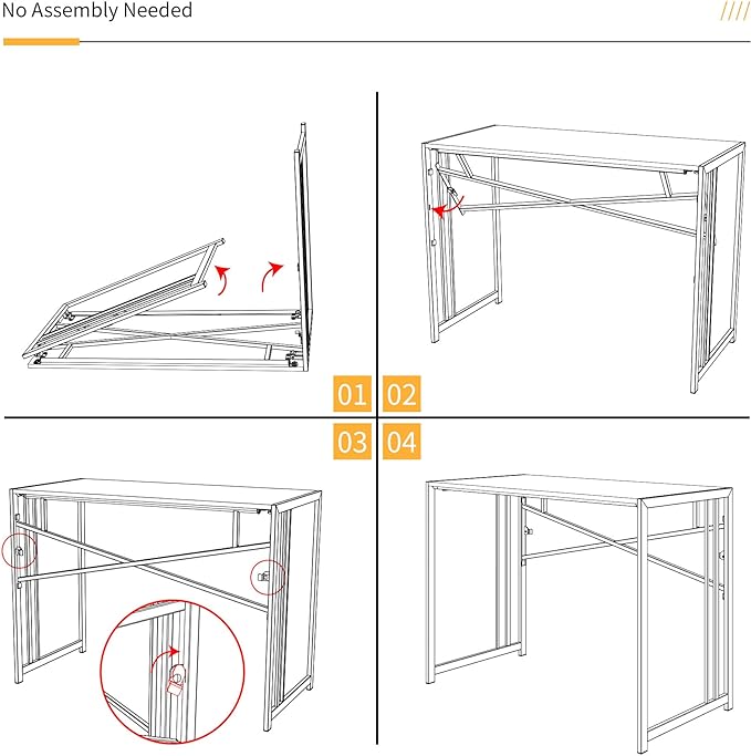 32 inch Folding Small Desk, Writing Gaming Computer Camping Desk for Small Spaces, No Assembly Required Home Office Desk, White Marble