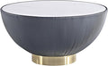 Manhattan Comfort Anderson Modern 28.15" Round Coffee Table 2.0 - Ceramic Marble Tabletop, Elegant Pleated Leatherette Details & Gold Base, Fully Assembled Accent Furniture, Set of 1, Grey