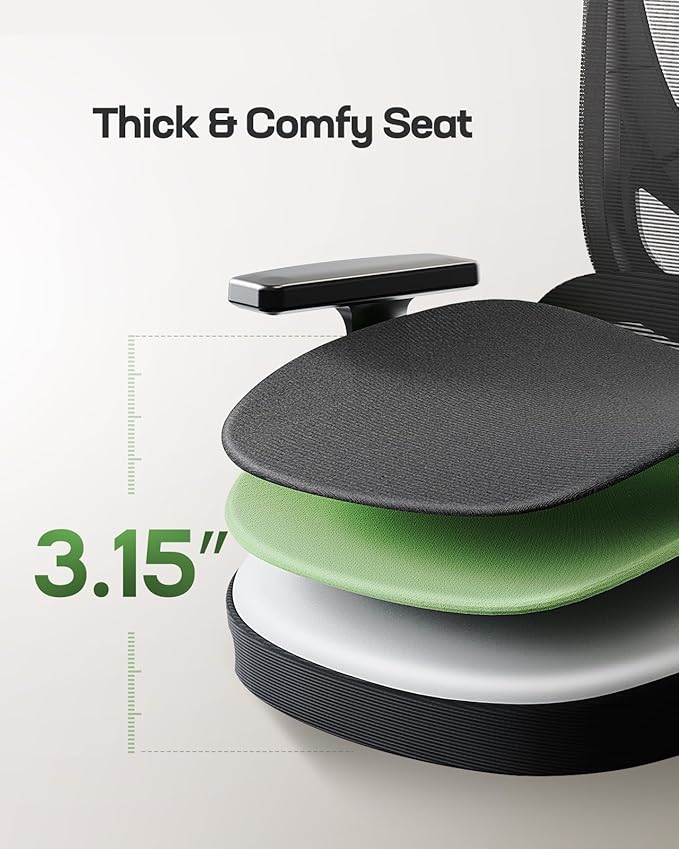 Marsail Ergonomic Office Chair Desk Chair,Gaming Chair with Height Adjustable Lumbar Support,Breathable Mesh Seat Adjustable Swivel Rolling Home Executive, Adjustable Armrest& 2D Headrest,Black
