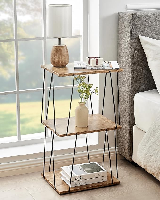 Tall Side Table, Small End Table, 29 inch High Entryway Table, Bedside Table for Living Room, Bedroom and Office, Greige & Black