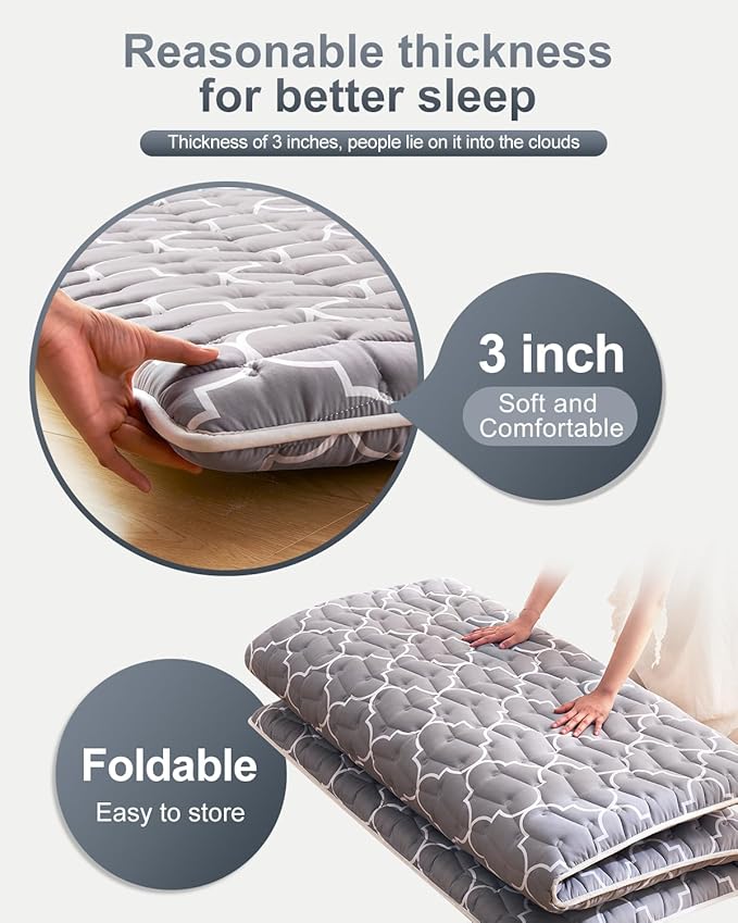 6th Generation Japanese Floor Futon Mattress - Extra-Thick 9-Layer Modern Futon with 100% High-Density Foam, Portable Floor Mattress Sleeping Pad for Adults, Guest Room, Dormitory, Twin Size (39"X80")