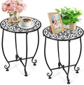 2 Pack Outdoor Side Table for Small Spaces, 14 Inch Patio Side Table,Plant Stand,Round Metal End Table Anti-Rust Waterproof Accent Table for Patio,Yard Porch Balcony Garden
