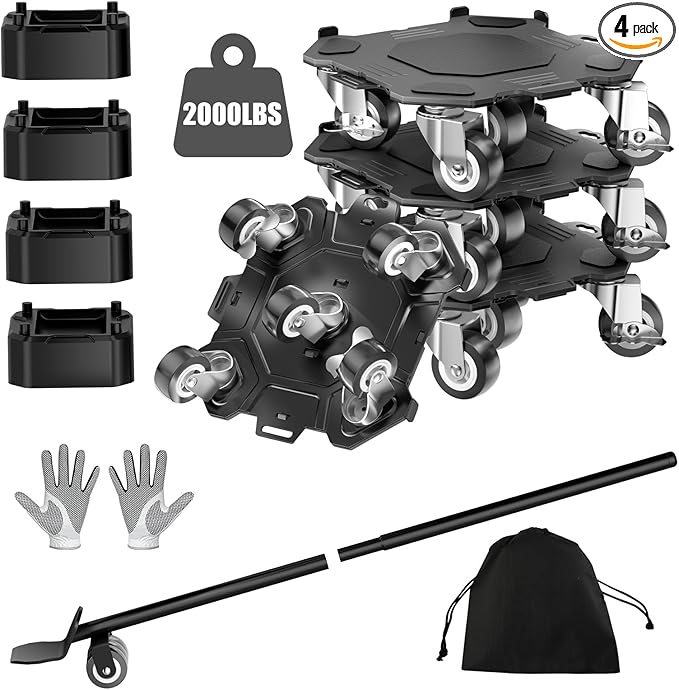 Upgraded Furniture Dolly Movers 5 Wheel Heavy Duty 3000LBS Capacity Carbon Steel Panel 360° Rotating Casters Furniture Slider for Sofa Refrigerator Piano (Black, 6in)