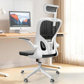 Monhey Office Chair Ergonomic Desk Chair with Lumbar Support&Headrest&Flip-up Arms Height Adjustable Rocking Swivel High Back Computer Chair Warm Taupe Mesh Study Chair (03White+Black)