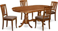 East West Furniture PLAV5-SBR-C 5 Piece Dining Room Table Set Includes an Oval Wooden Table with Butterfly Leaf and 4 Linen Fabric Kitchen Dining Chairs, 42x78 Inch, Saddle Brown