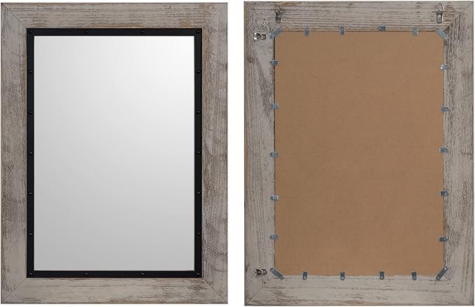 YOSHOOT Rustic Wooden Framed Wall Mirror, 48"x30", Natural Wood and Iron Bathroom Vanity Mirror for Farmhouse Decor, Vertical or Horizontal Hanging