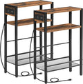 HOOBRO Small Narrow Side Table with Charging Station Set of 2, Skinny End Table for Small Spaces, Slim Nightstand with USB Ports Outlet, Sofa Beside Table with Storage Shelf BF102UBZP201