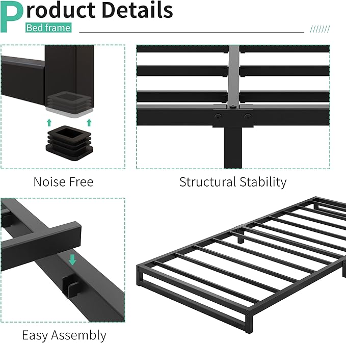 6 Inch Twin Size Bed Frames Heavy Duty Metal Twin Platform Bed Frame No Box Spring Needed, Noise Free, Easy Assembly, Black