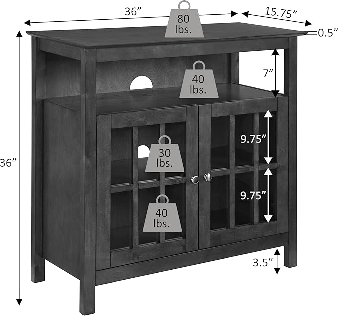 Convenience Concepts Big Sur Highboy Stand 36" Modern Entertainment Center for TVs up to 40", Storage Cabinet for Dining, Living, & Family Room, Console Hall Table with Shelves, unspecified, Cherry