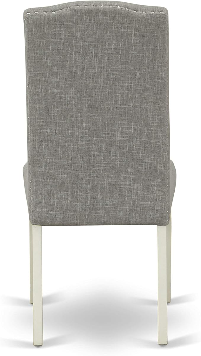 East West Furniture 1NDEN3-LWH-06 3 Piece Dining Table Set Contains a Rectangle Dinner Table with Dropleaf and 2 Dark Shitake Linen Fabric Upholstered Chairs, 30x48 Inch, Linen White