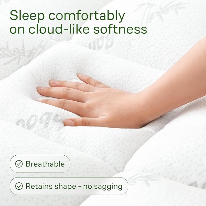 Ultra Soft Queen RV Size Mattress Topper - Viscose Made from Bamboo Pillow Top Mattress Pad for Back Pain Relief - Naturally Cooling for Hot Sleepers, White