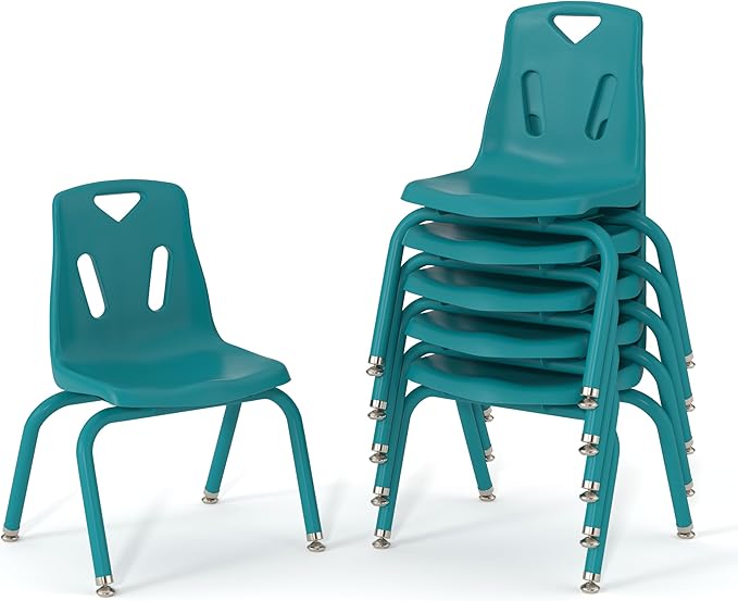 Berries Jonti-Craft 8124JC6005 Stacking Chairs with Powder-Coated Legs, 14" Height, Teal, Pack of 6