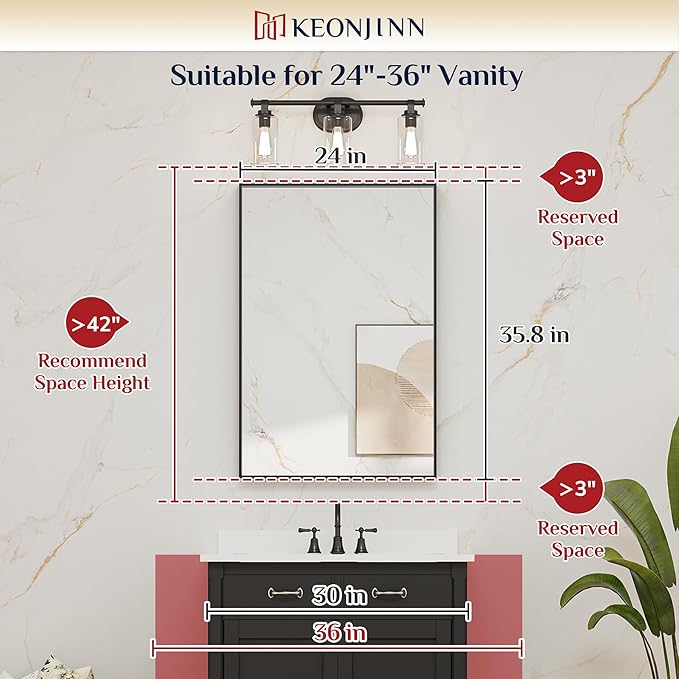 Keonjinn 24 x 36 Inch Brushed Gold Bathroom Mirror Gold Wall Mounted Vanity Mirror Metal Framed Rectangular Mirror for Bathroom Gold Rectangle Mirror with Aluminum Alloy Frame(Horizontal/Vertical)