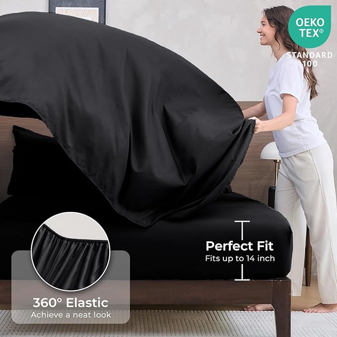 HEVUMYI Black Twin-XL Comforter Set - 5-Piece All Season Bed in a Bag Twin-XL, Ultra Soft Bedding Set with Comforter, Flat Sheet, Fitted Sheet, Pillowcases, Pillow Shams, Black