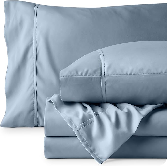 Bare Home King Sheet Set - Luxury 1800 Ultra-Soft Microfiber King Bed Sheets - Double Brushed - Deep Pockets - Easy Fit - 4 Piece Set - Bedding Sheets & Pillowcases (King, Dusty Blue)