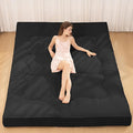 Japanese Floor Mattress, 4" Thicken Futon Mattress Full Size Sleeping Pad, Corduroy Foldable Floor Pad, Roll Up Tatami Mat for Adults Guest Room Bedroom, Black