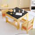 Pinewood Kids Table and Chair Set, 3 in 1 Toddlers Wooden Art Activity Table Desk with Chairs and Storage, Children Removable Tabletop, Blackboard, Natural