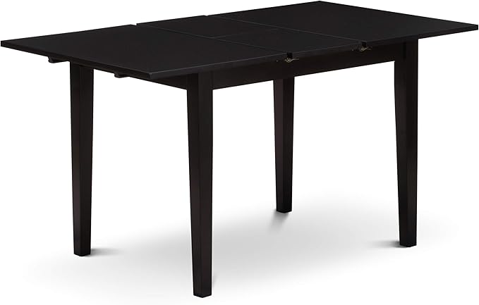 East West Furniture NOFL5-BLK-21 5 Piece Dinette Set for 4 Includes a Rectangle Dining Room Table with Butterfly Leaf and 4 Blue Linen Fabric Upholstered Chairs, 32x54 Inch, Black