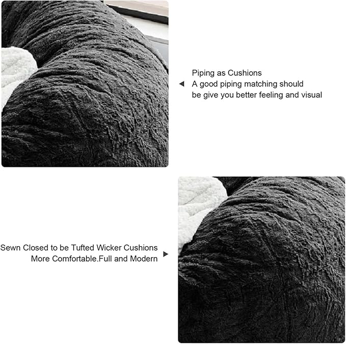 Bean Bag Chair for Adults Kids Without Filling Comfy Fluffy Giant Round Beanbag Lazy Sofa Cover for Reading Chair Floor Chair, 5FT, Black