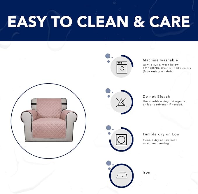 PureFit Reversible Sofa Cover Water Resistant Chair Couch Cover, Machine Washable Furniture Cover with Non-Slip Foam and Adjustable Strap for Dogs, Pets (Chair, Pink/Ivory)