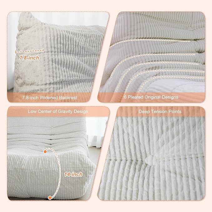 Fireside Loveseat Mid-Century Armless Sofa — Twin-Size Floor Lounger in Soft Premium Corduroy, Foam-Filled Accent Chair for Living Room or Bedroom (Grey, Two Seater)