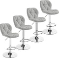 Yaheetech Bar Stools Set of 4, PU Leather Swivel Barstools, Height Adjustable Counter Stools with Backrest fot Kitchen Home Bar, Light Grey