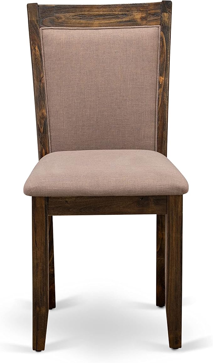 East West Furniture I3MZ5-748 5 Piece Dining Room Table Set Includes a Round Kitchen Table with Pedestal and 4 Coffee Linen Fabric Parson Dining Chairs, 48x48 Inch, Distressed Jacobean