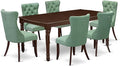 East West Furniture DODA7-MAH-22 7 Piece Dining Set Consists of a Rectangle Wooden Table with Butterfly Leaf and 6 Polyester Fabric Upholstered Chairs, 42x78 Inch, Mahogany