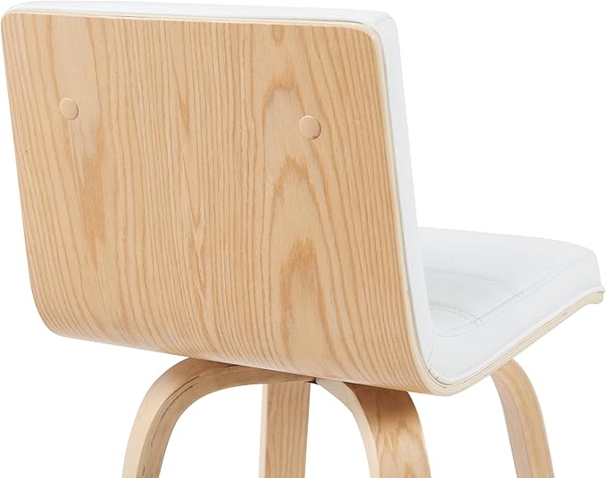 Armen Living Vienna Modern Swivel 30" Bar Height Barstool with White Faux Leather and Patterned Oak Wood Finish
